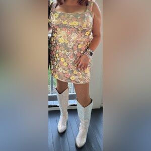 Plus Champagne Gold Sequin Mini Dress Eras Cider Size 20